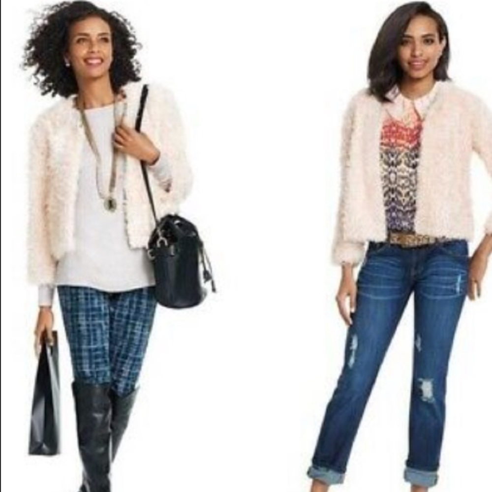 Cabi 3024 shaggy Sherpa Teddy ivory faux fur jacket. Size M